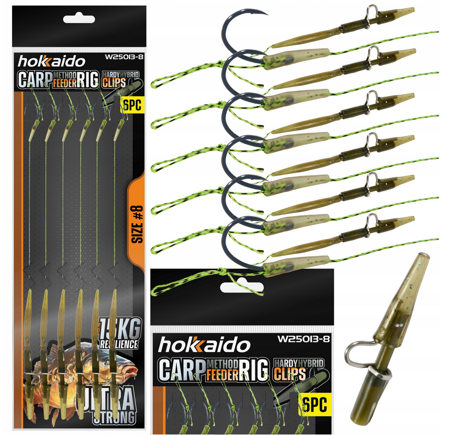 Hokkaido Method Feeder – sada hotových návazců s vlasem, velikost háčku 8 (pohled zepředu)