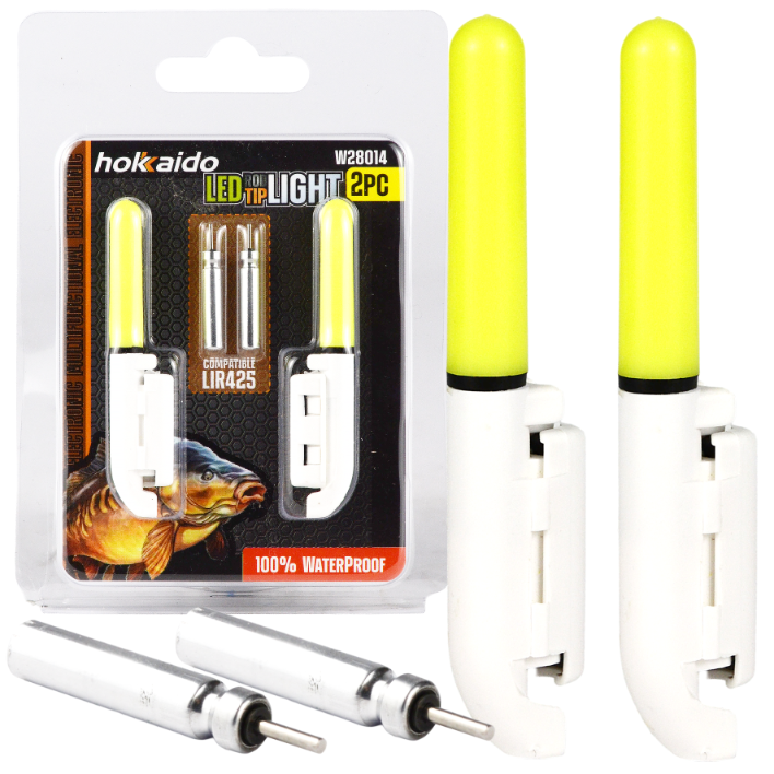 2× signalizátor záběru Hokkaido na špičku prutu s LED diodou – zelený + baterie 1